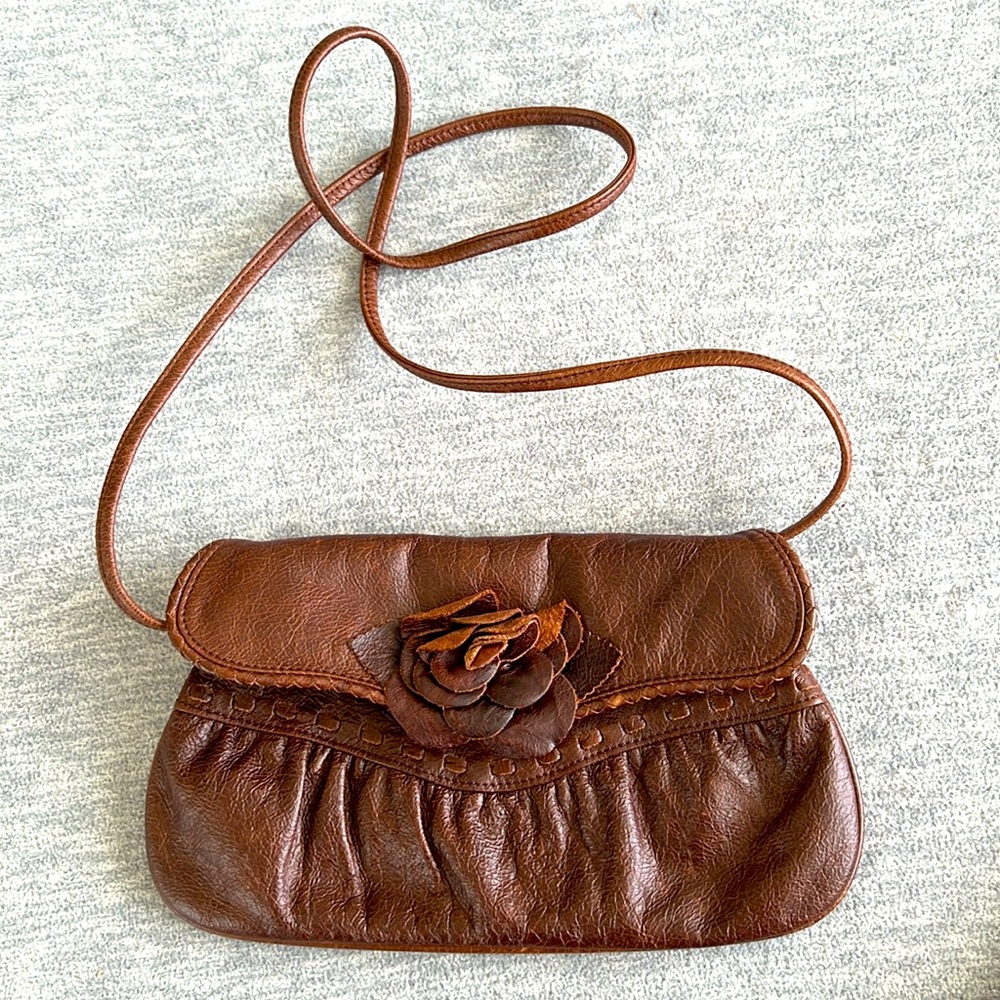 Junior Drake Convertible Handbag Vintage Flower Flap Clutch Shoulder Brown Small - Picture 2 of 16